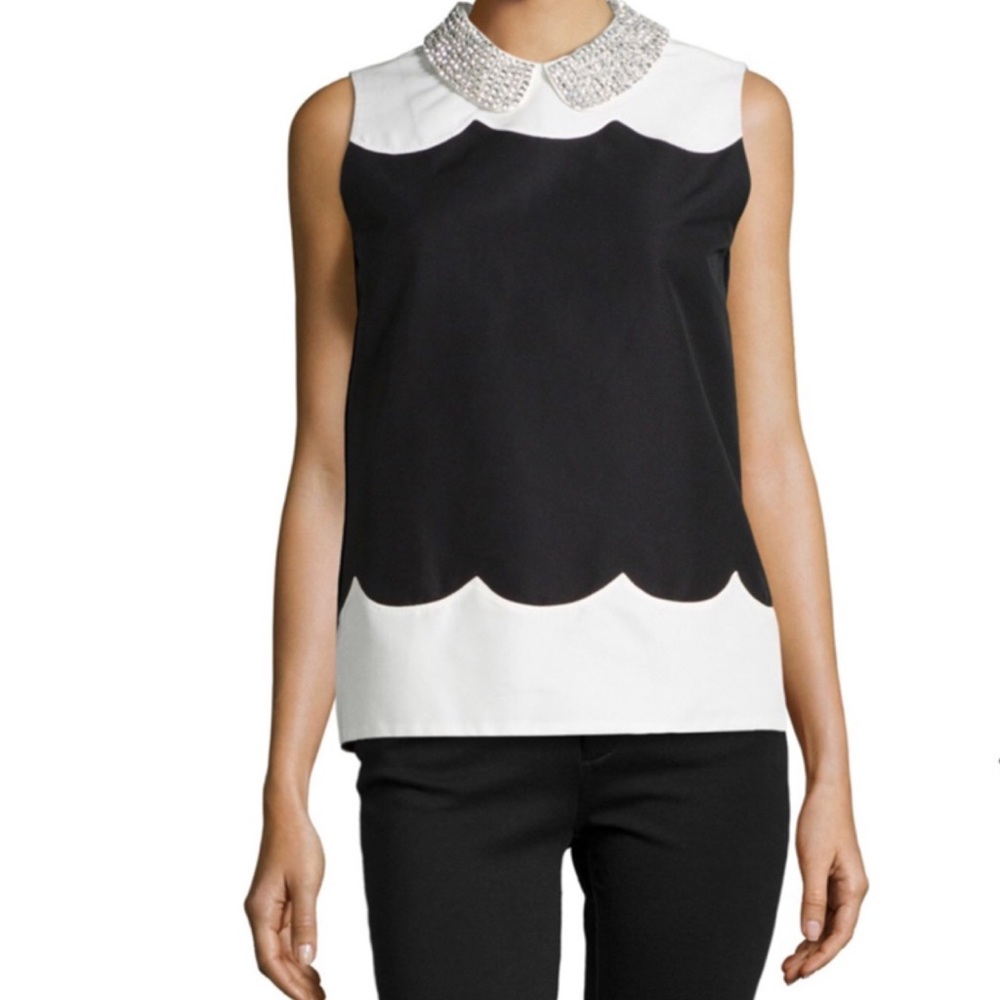 KATE SPADE NY Francoise Rhinestone Crystal Stud Embellished Top, Black & Cream